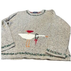 Northern Isles Sweater Womens Medium Beige Knit Christmas Goose Cardinal Vintage